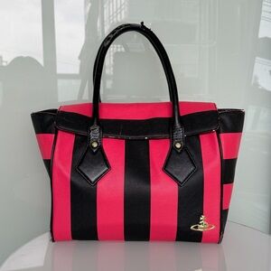Vivienne Westwood Pink and Black Striped Satchel